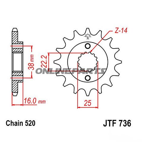 Ritzel 13Z delelse 525 groft tandet 5 indre diameter 21/25