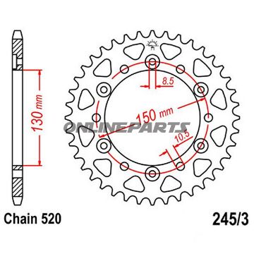 Tandhjul 42Z tænder 520 indre diameter 130 hulcirkel 150