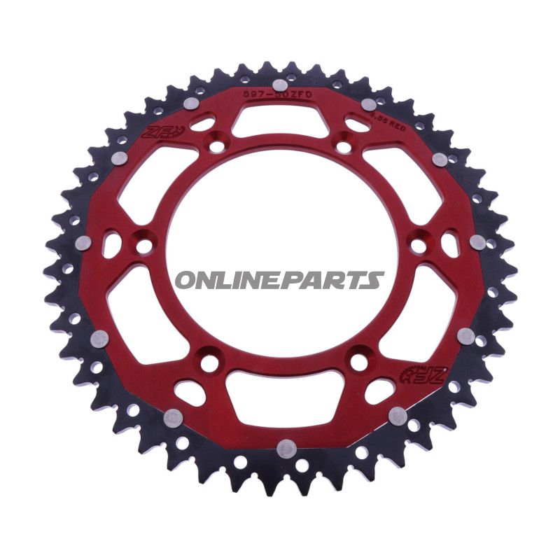 BAGESTE TANDHJUL DOBBELT 50 TAND PITCH 520 RØD ZF INDVENDIG DIAMETER 125 BOLTAFSTAND 150