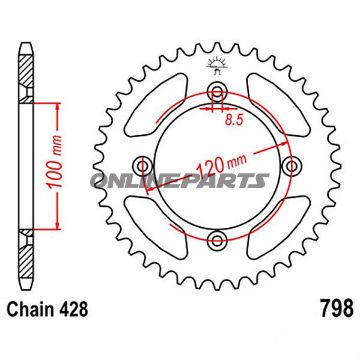 Tandhjul 50Z tænder 428 Indre diameter 100 Hulcirkkel 120