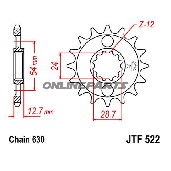 Ritzel 16Z dele 630 fint tandet indre diameter 24/28,5