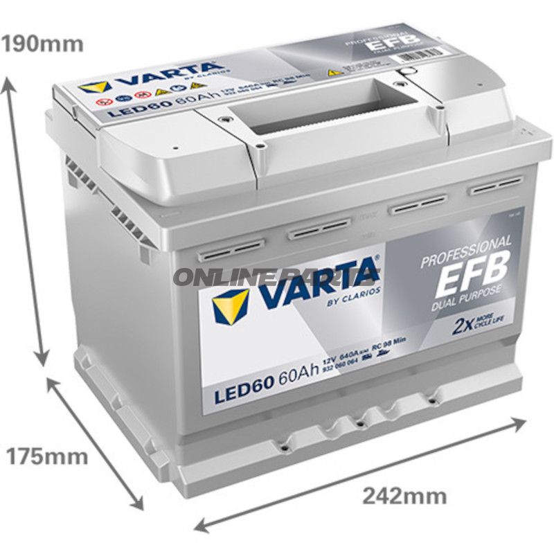 Starter- og forsyningsbatteri 12V 60AH EFB ID Professionel dobbeltfunktion
